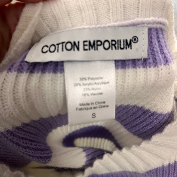Striped Mock Neck Sweater Vest Ivory Lavender S - Picture 3 of 5